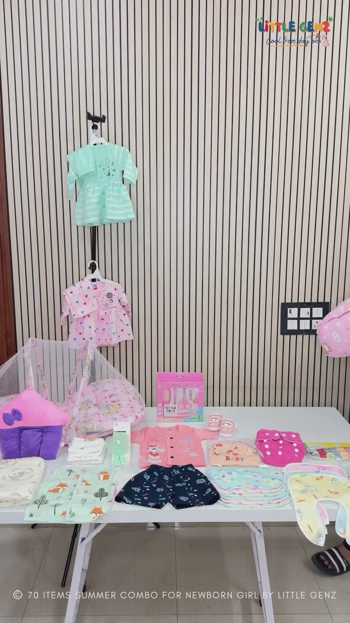 70 Premium Summer Newborn Baby Girl Essentials Combo Kit | Little Genz