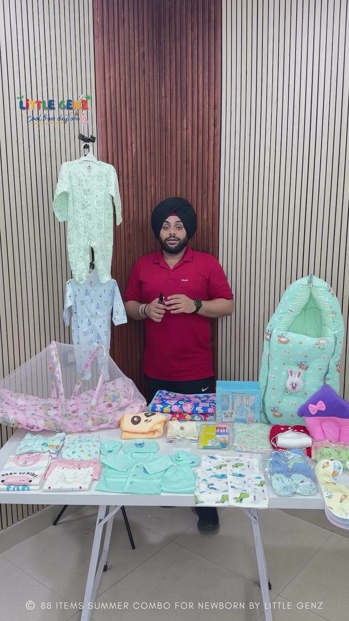 88 Items Summer Newborn Baby Essentials Combo Kit | Little Genz